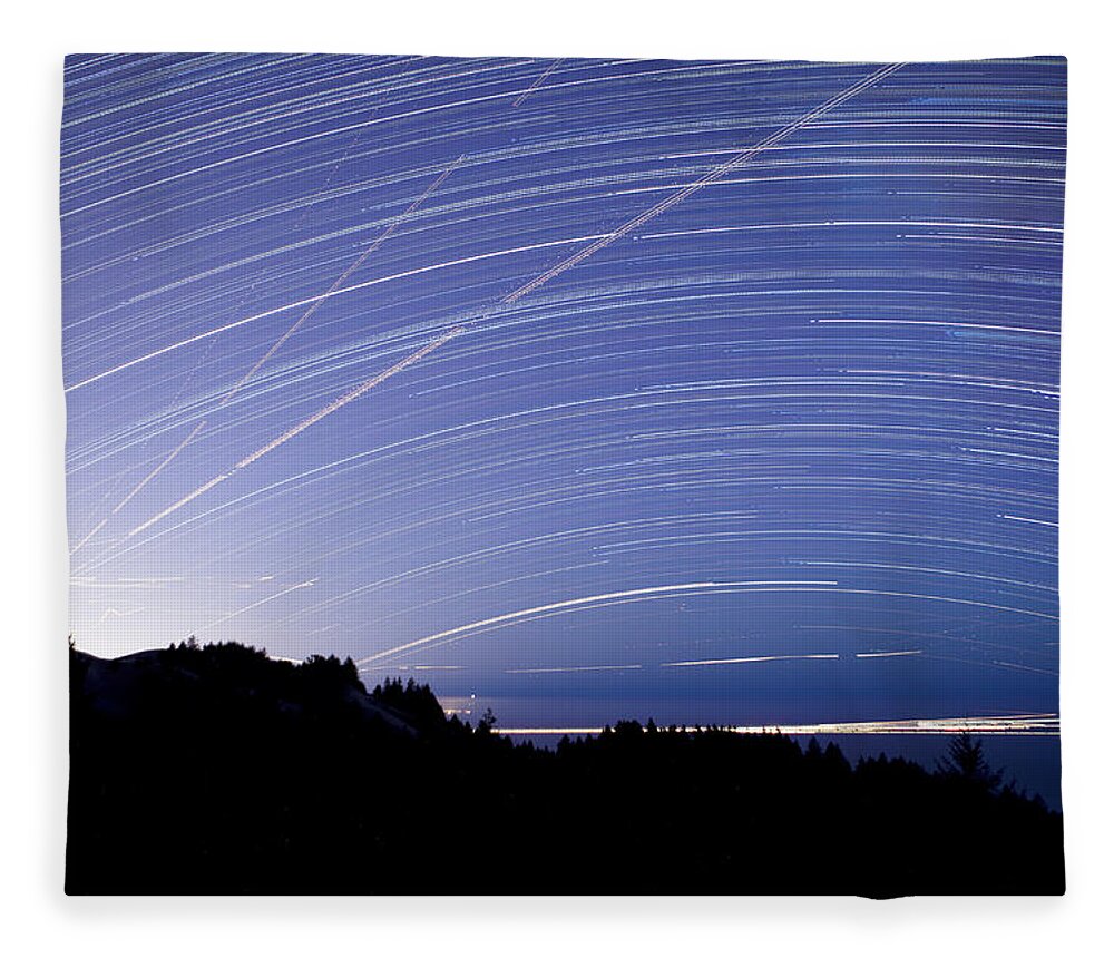 00499816 Fleece Blanket featuring the photograph Light Trails From Planes Boats And Star by Sebastian Kennerknecht