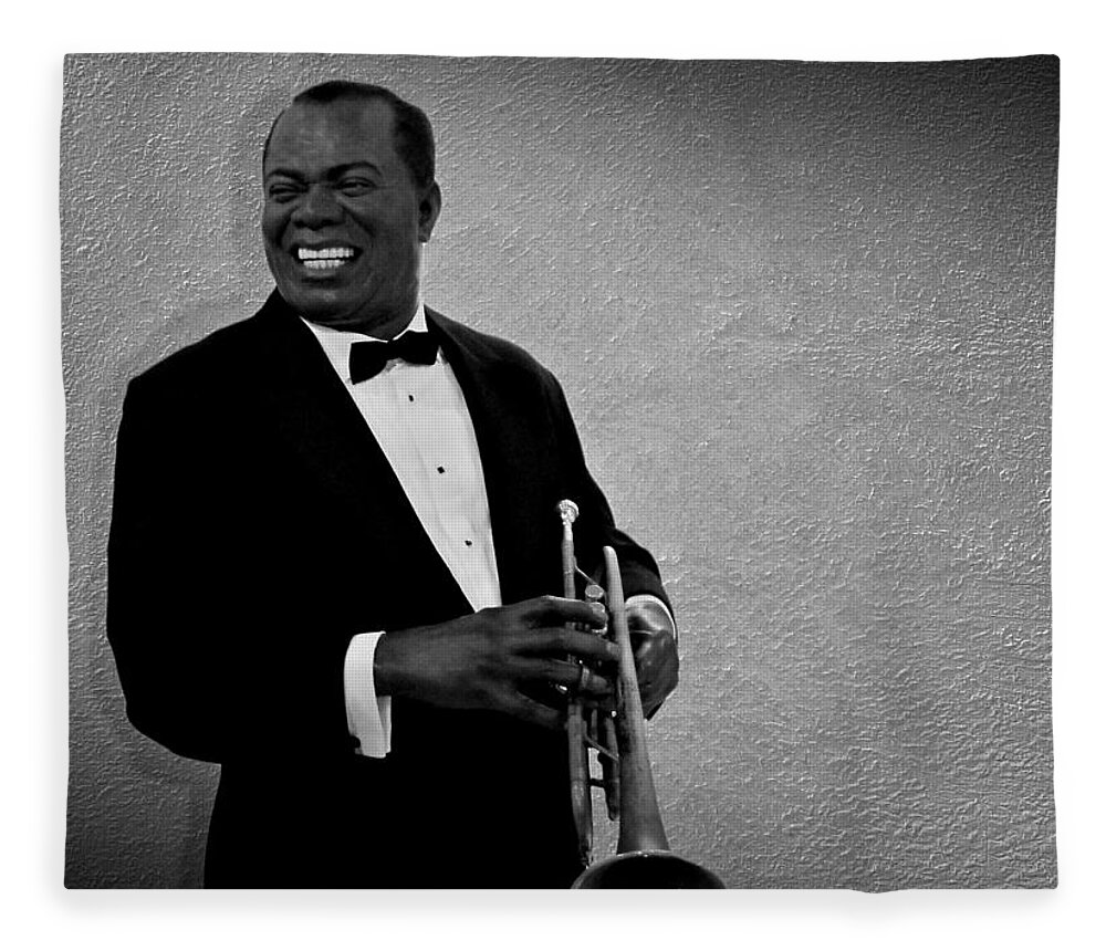 Louis Armstrong Fleece Blanket featuring the photograph Louis Armstrong BW by David Dehner