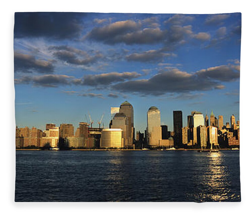Built Structure Fleece Blanket featuring the photograph Lower Manhattan At Sunset, Viewed From by Axiom Photographic