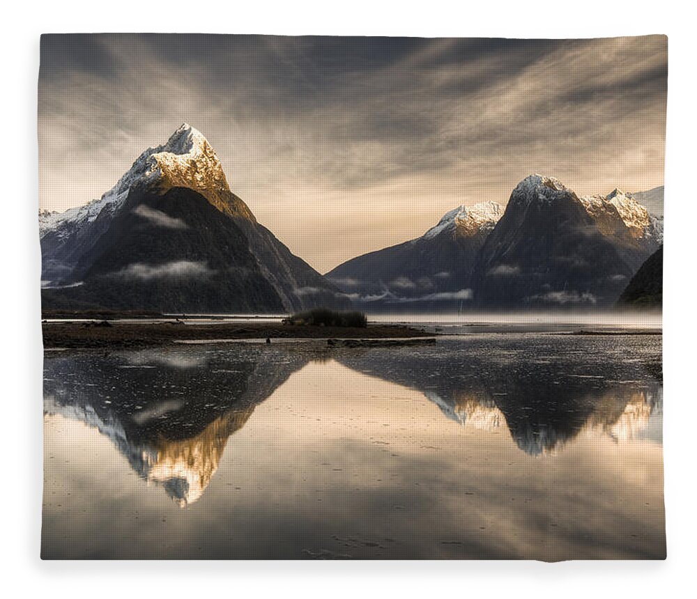 00446721 Fleece Blanket featuring the photograph Mitre Peak And Milford Sound by Colin Monteath