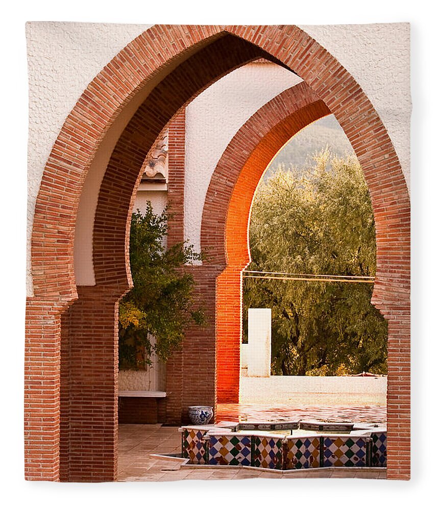 Andalusia Fleece Blanket featuring the photograph Moorish Arches by Tom Gowanlock