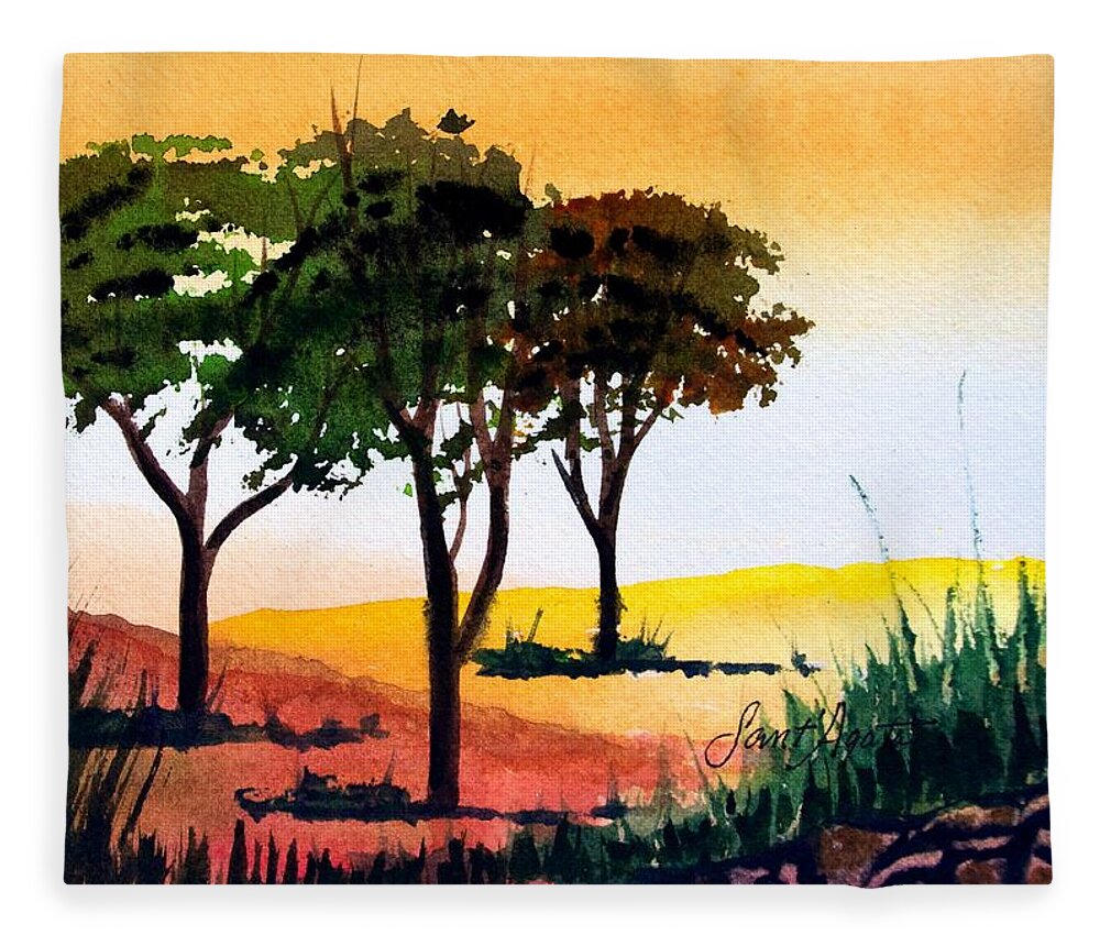 Trees Fleece Blanket featuring the painting Morning Light by Frank SantAgata