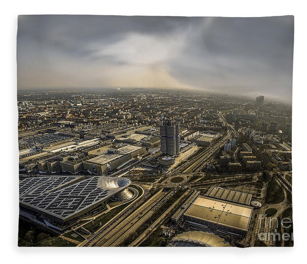 Architecture Fleece Blanket featuring the photograph Munich from above - vintage part by Hannes Cmarits