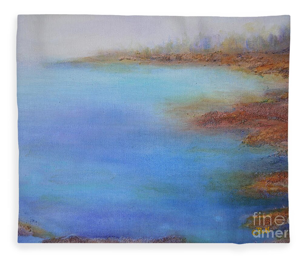 Water Fleece Blanket featuring the painting Muskoka Rocks by Claire Bull