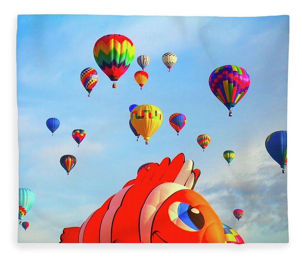 Albuquerque International Balloon Fiesta Fleece Blanket featuring the digital art Nemo Blowing Bubbles by Gary Baird