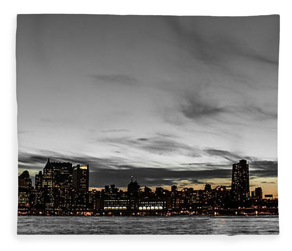 Manhattan Fleece Blanket featuring the photograph New Yorks skyline at night colorkey by Hannes Cmarits