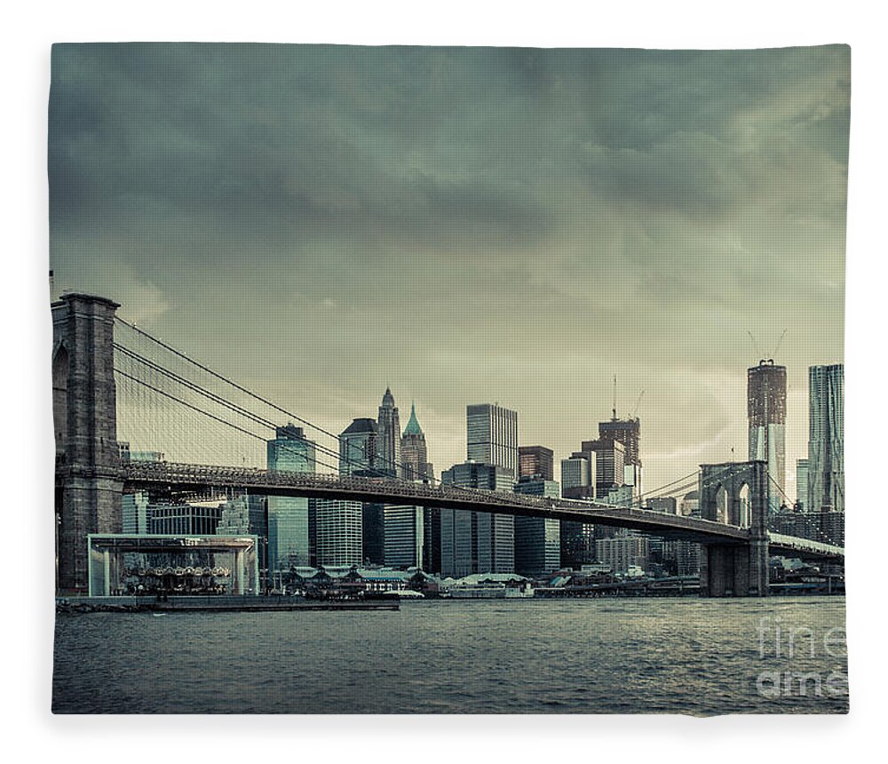 Nyc Fleece Blanket featuring the photograph NYC skyline in the sunset v2 by Hannes Cmarits