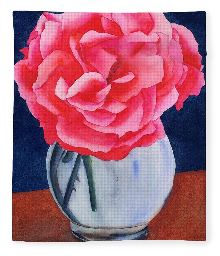 Watercolor Fleece Blanket featuring the painting Opera Rose by Ken Powers