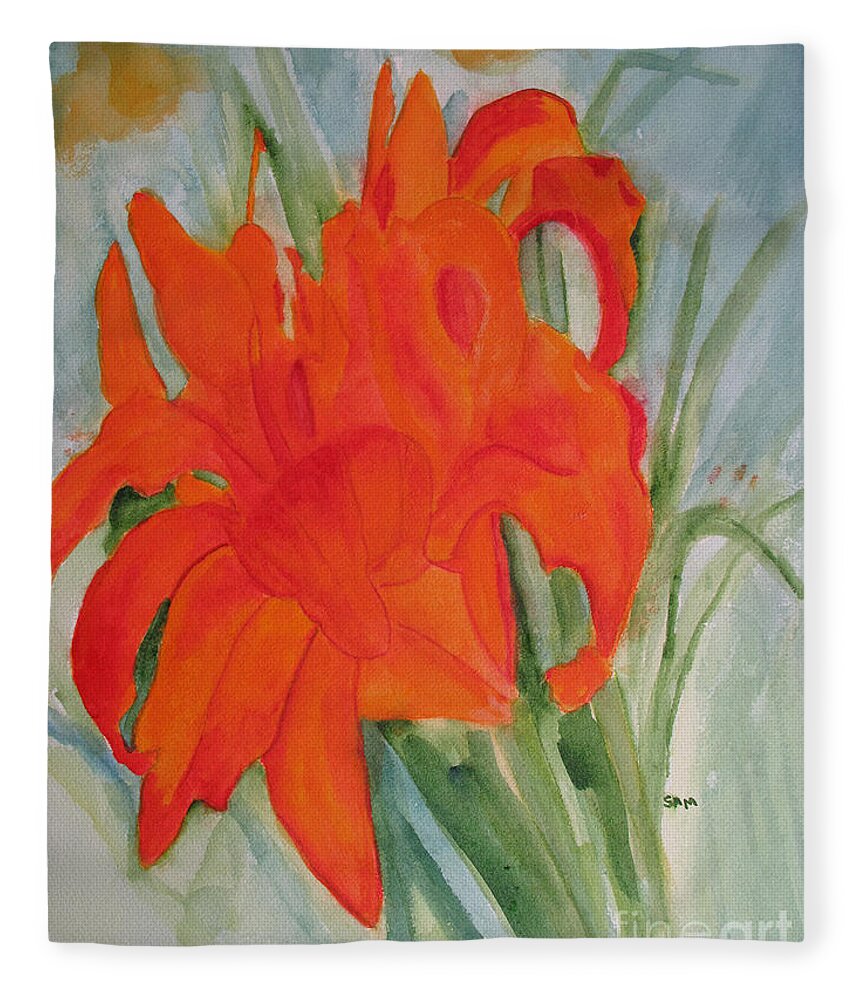 Day Lily Fleece Blanket featuring the painting Orange Day Lily by Sandy McIntire