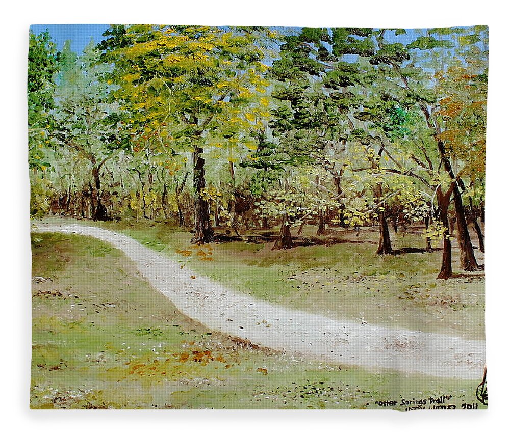 Otter Springs Fleece Blanket featuring the painting Otter Springs Trail by Larry Whitler