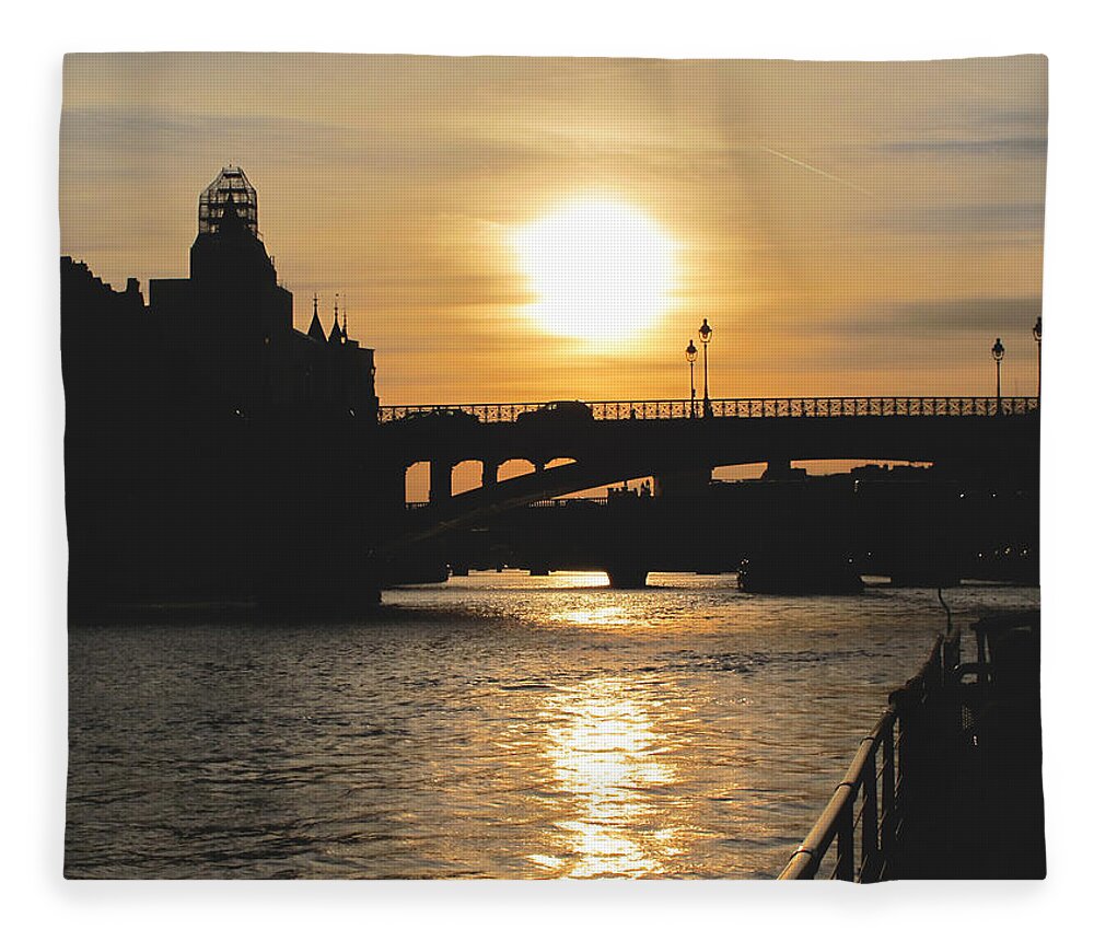 Paris Fleece Blanket featuring the photograph Parisian Sunset by Kathy Corday
