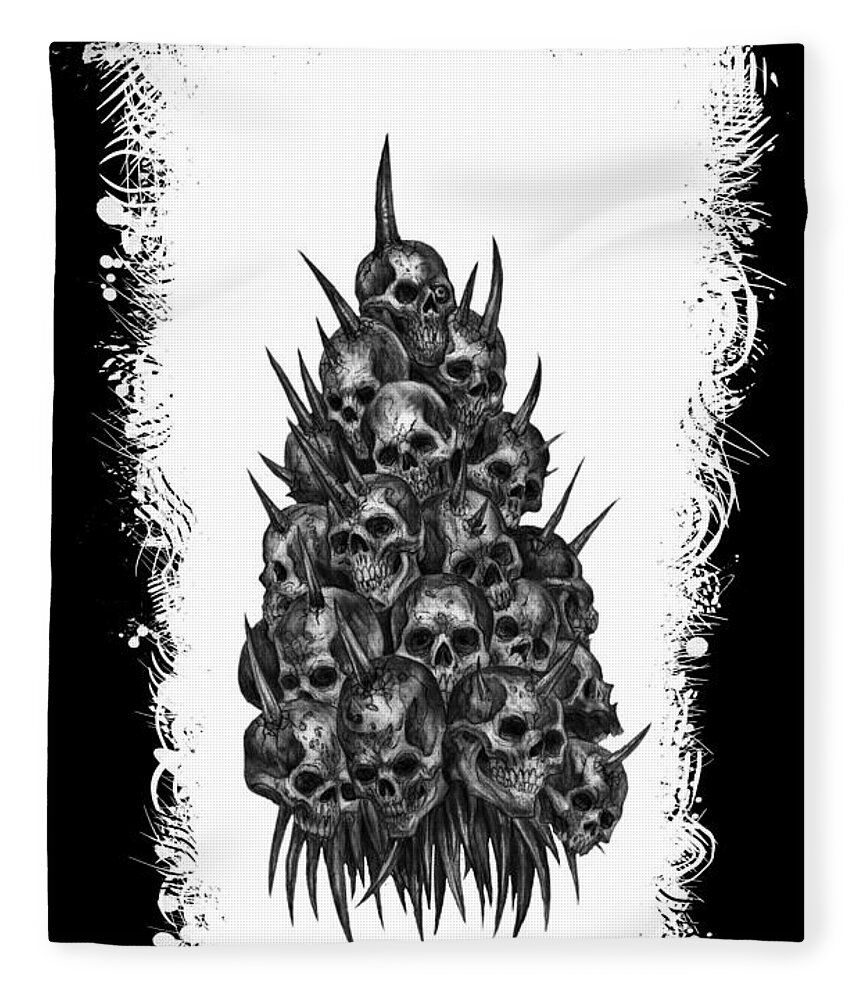 Sketch The Soul Fleece Blanket featuring the mixed media Pile of Skulls by Tony Koehl