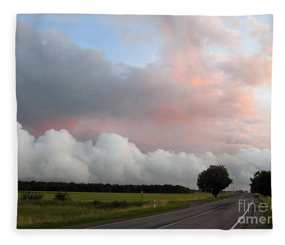 Sunset Fleece Blanket featuring the photograph Pink Sunset and the Avalanche of Clouds. Lithuania by Ausra Huntington nee Paulauskaite