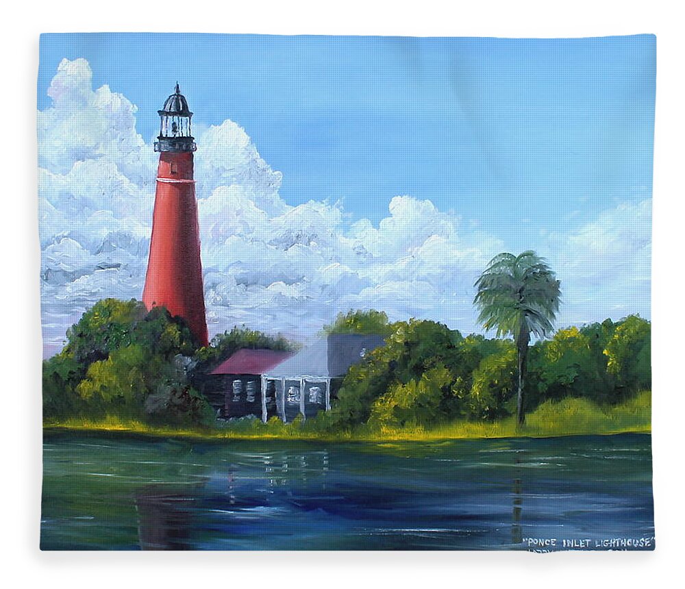 Lighthouse Fleece Blanket featuring the painting Ponce Inlet Lighthouse by Larry Whitler