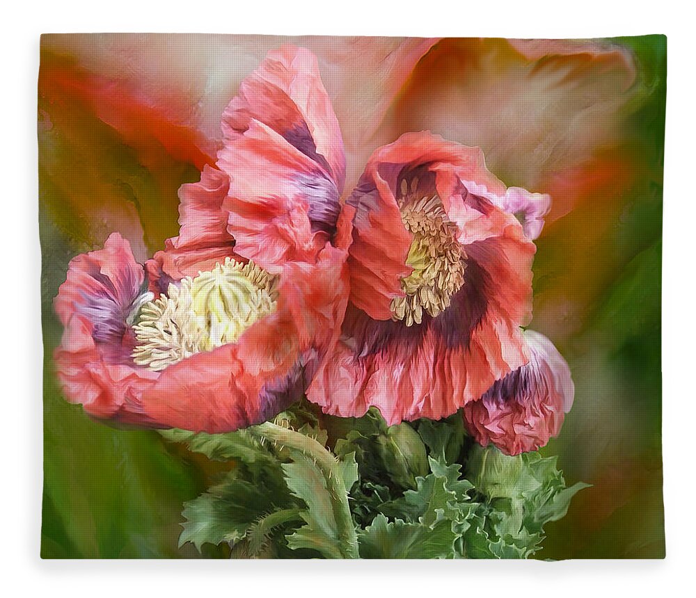 Poppy Art Fleece Blanket featuring the mixed media Poppies Big And Bold by Carol Cavalaris