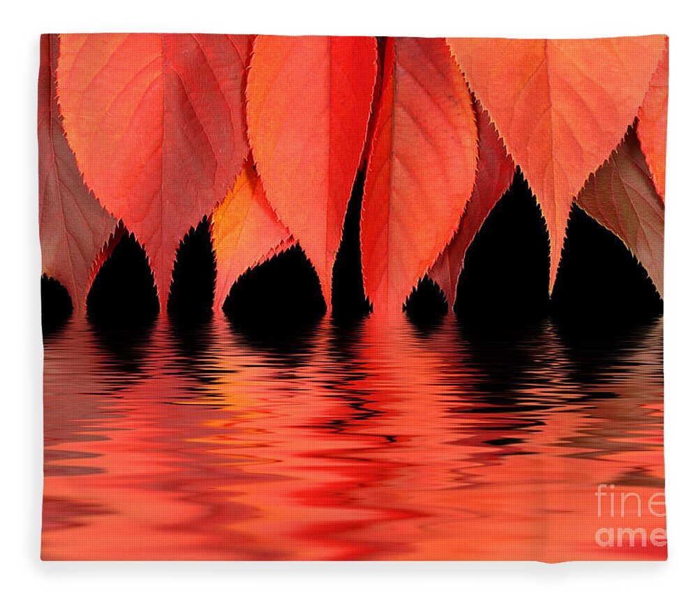 Flames Fleece Blanket featuring the photograph Red autumn leaves in water by Simon Bratt