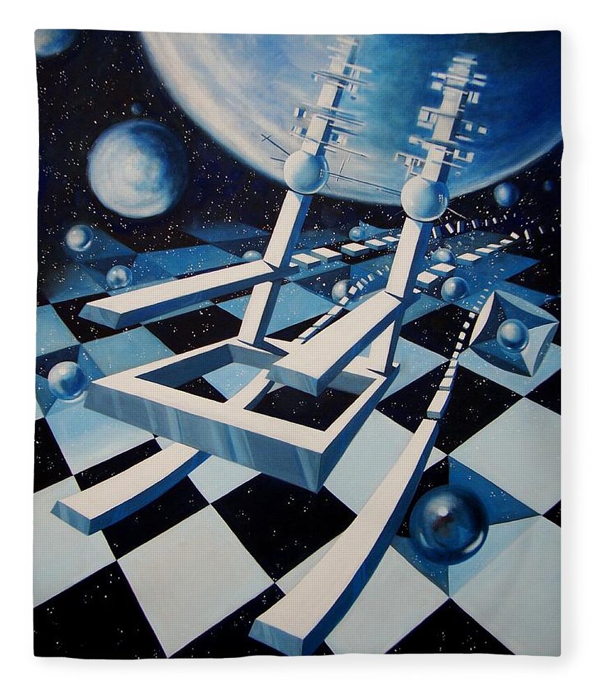 Rocking Chair Fleece Blanket featuring the painting Rocking into Space by Roger Calle