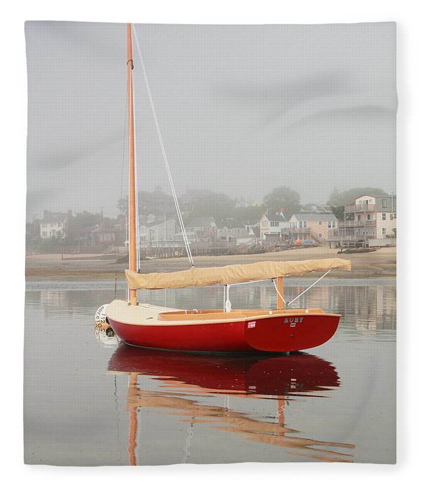Ruby Fleece Blanket featuring the photograph Ruby Red Catboat by Roupen Baker