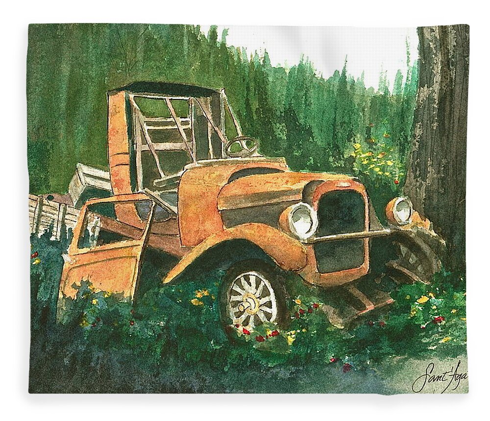 Vintage Fleece Blanket featuring the painting Run Down Pick Up by Frank SantAgata