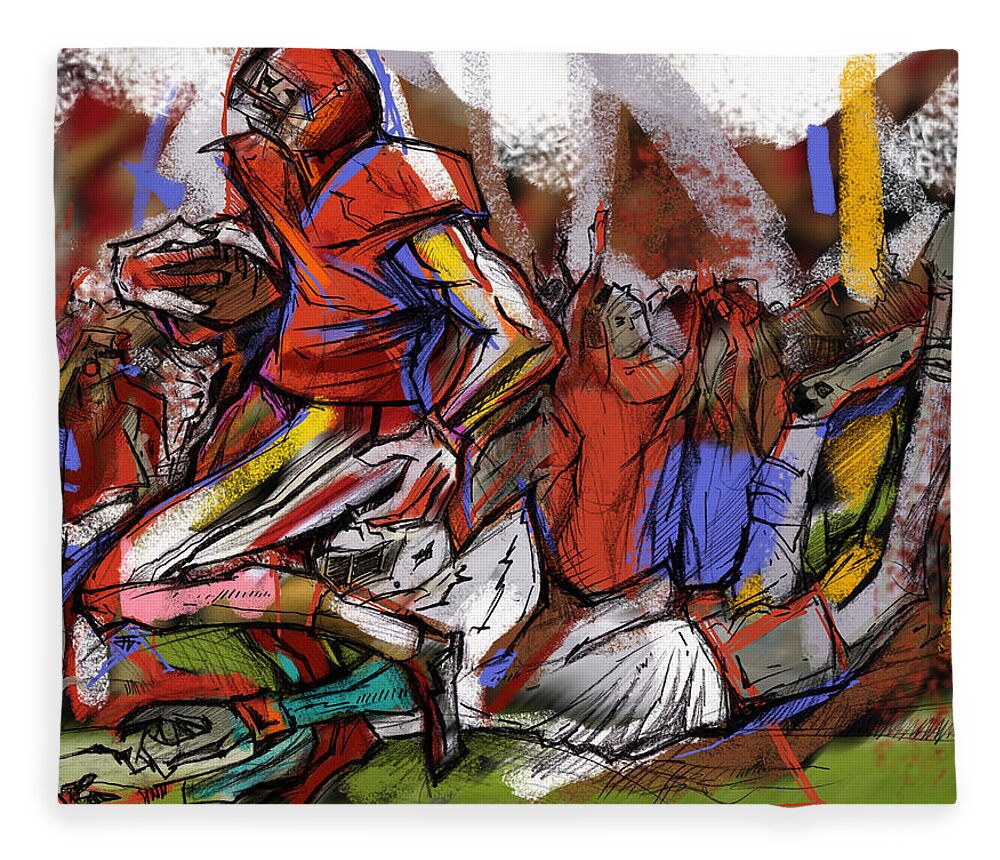 Football Fleece Blanket featuring the painting Run The Football by John Gholson