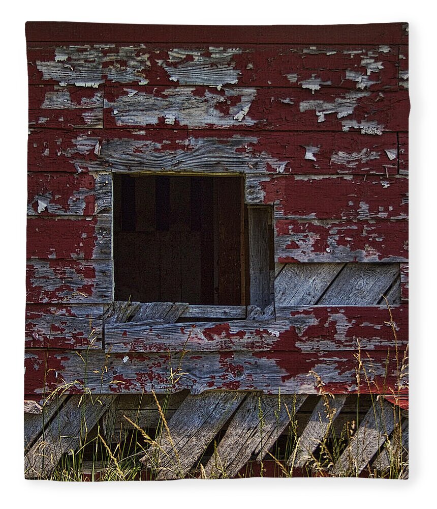 Red Fleece Blanket featuring the photograph Rustic Barn Red Peeling Paint by Kathy Clark
