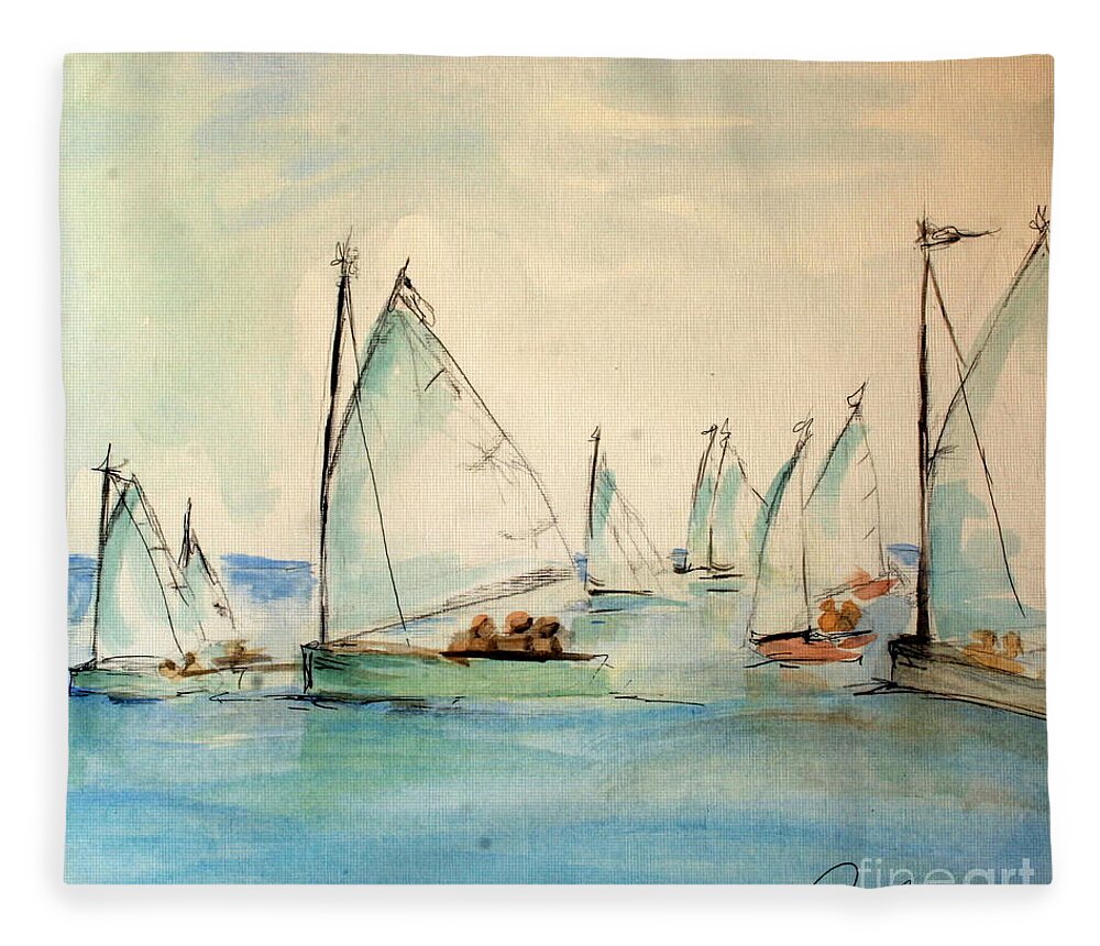 Paintings Fleece Blanket featuring the painting Sailors in a runabout by Julie Lueders 