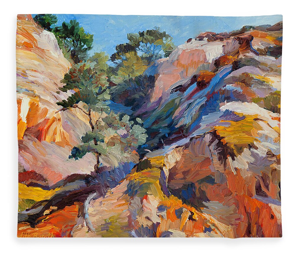 Landscape Fleece Blanket featuring the painting Sandstone Canyon by Judith Barath