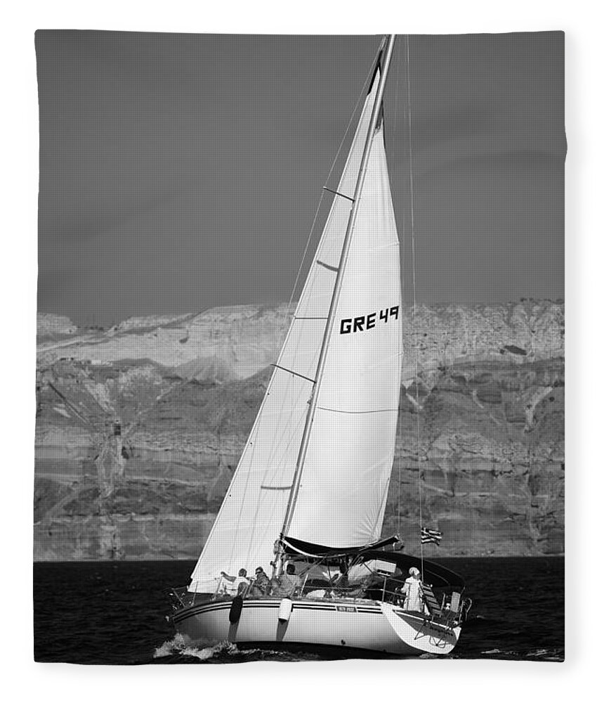 Sail Fleece Blanket featuring the photograph Santorini Sail by Leslie Leda