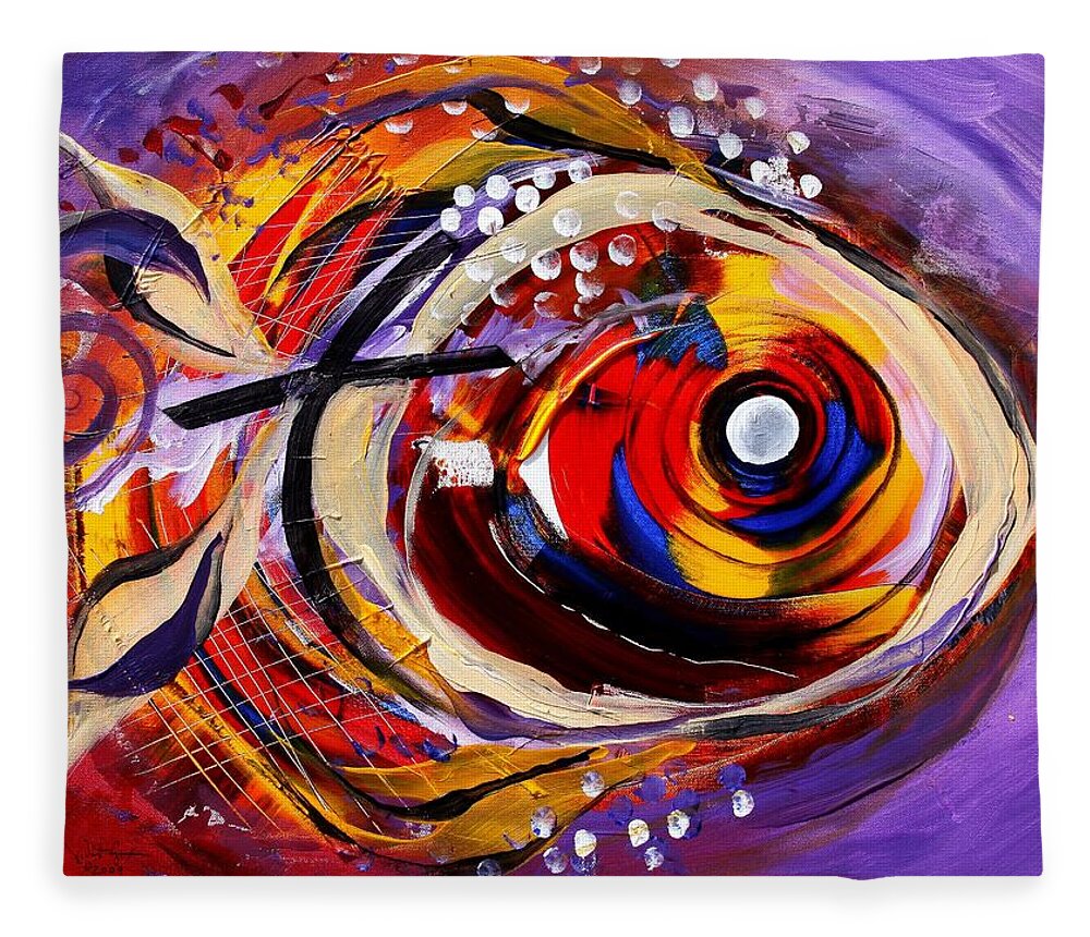 Fish Fleece Blanket featuring the painting Scripture Fish by J Vincent Scarpace