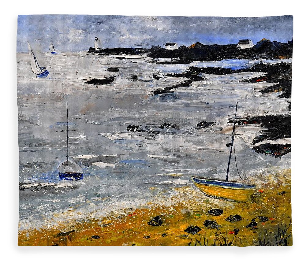 Seascape Fleece Blanket featuring the painting Seascape 670406 by Pol Ledent