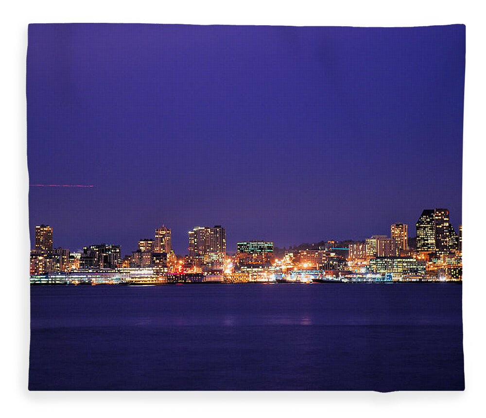 Seattle Fleece Blanket featuring the photograph Seattle at Dusk by Michael Merry