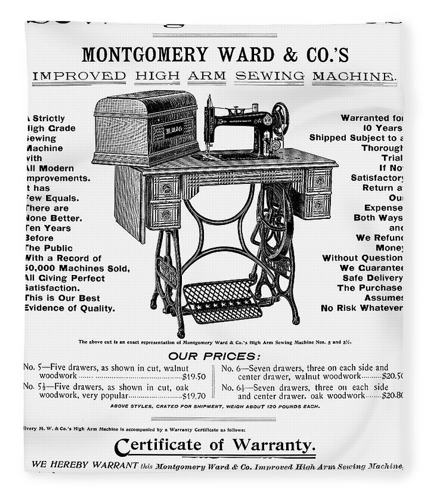 1895 Fleece Blanket featuring the photograph Sewing Machine Ad, 1895 by Granger