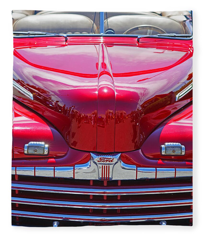 Custom Cars Fleece Blanket featuring the photograph Shiny Red Ford Convertible. by Randy Harris
