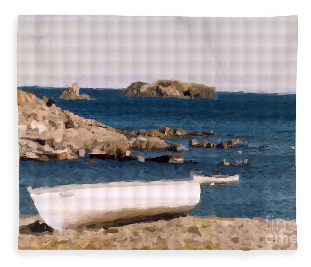 Scenery Fleece Blanket featuring the photograph Shoreline Boat by Mary Mikawoz