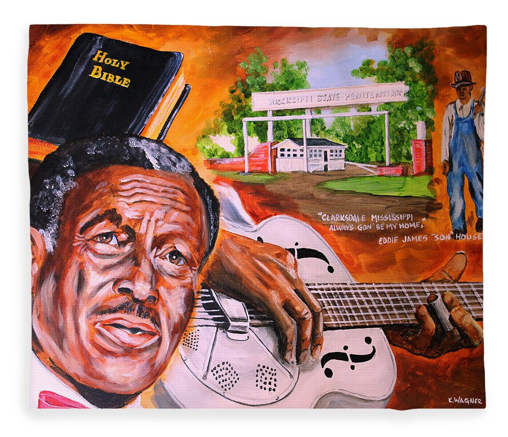 Son House Fleece Blanket featuring the painting Son House by Karl Wagner