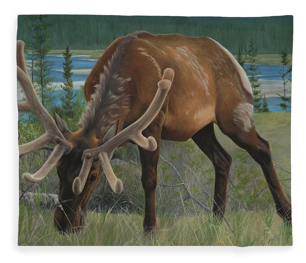 Elk Fleece Blanket featuring the painting Spring Gazing by Tammy Taylor