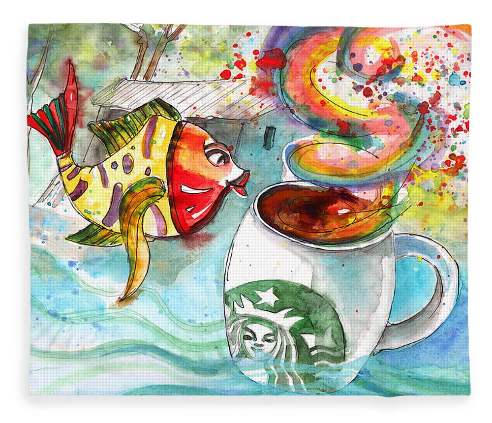Travel Sketch Fleece Blanket featuring the drawing Starbucks Coffee in Limassol by Miki De Goodaboom