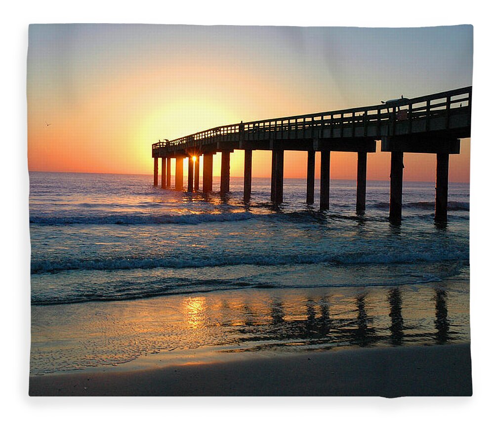 Sun Fleece Blanket featuring the photograph Sunrise at the Pier by Rod Seel