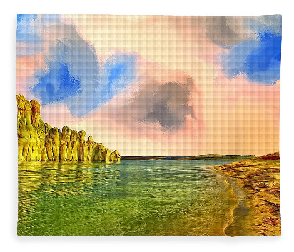 Sunrise Fleece Blanket featuring the painting Sunrise on Lake Powell by Dominic Piperata