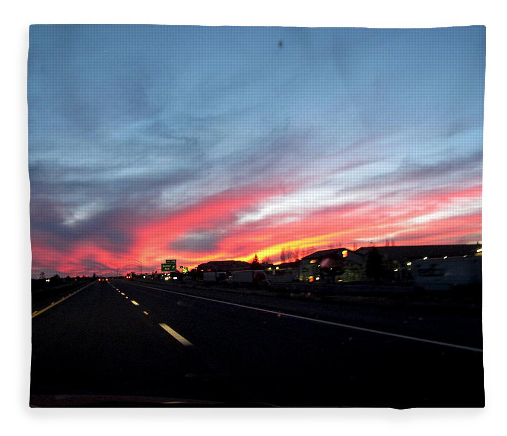 Sunsets Fleece Blanket featuring the photograph Sunset on Route 66 by Kathy Corday