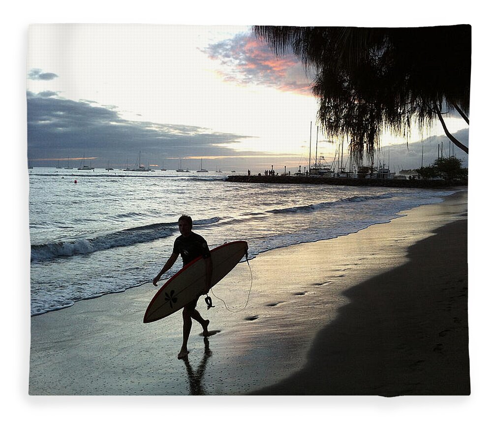 Surfing Fleece Blanket featuring the photograph Sunset Surf by Kathy Corday