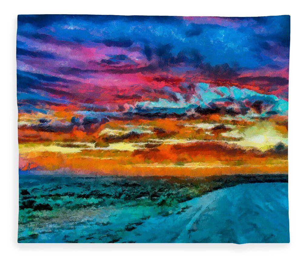 Taos Fleece Blanket featuring the digital art Taos sunset IV WC by Charles Muhle
