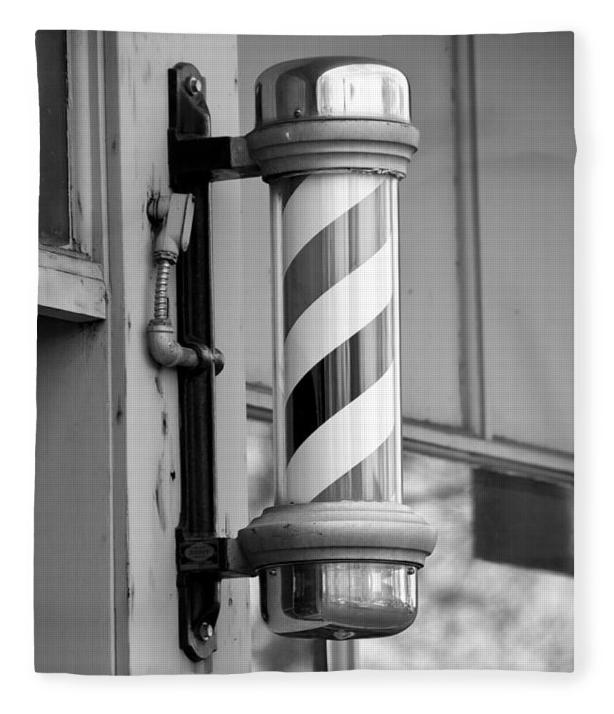 Barber Fleece Blanket featuring the photograph The Barber Shop 4 BW by Angelina Tamez