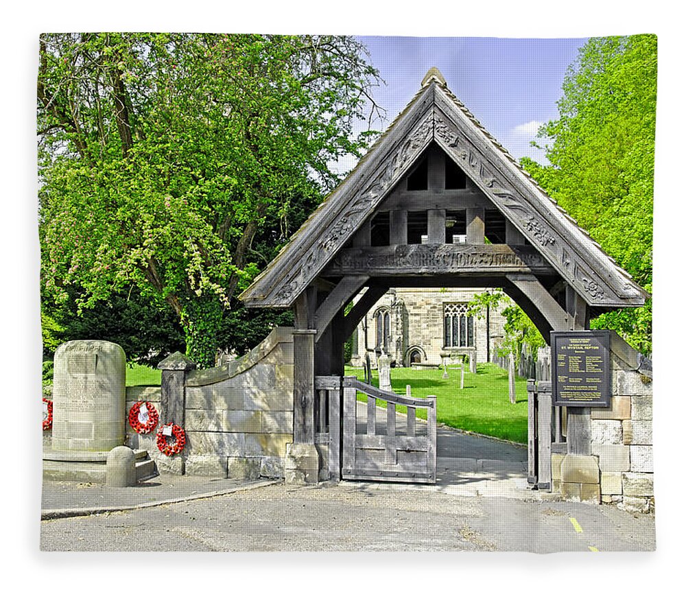 Derbyshire Fleece Blanket featuring the photograph The Lych Gate - Repton Churchyard by Rod Johnson