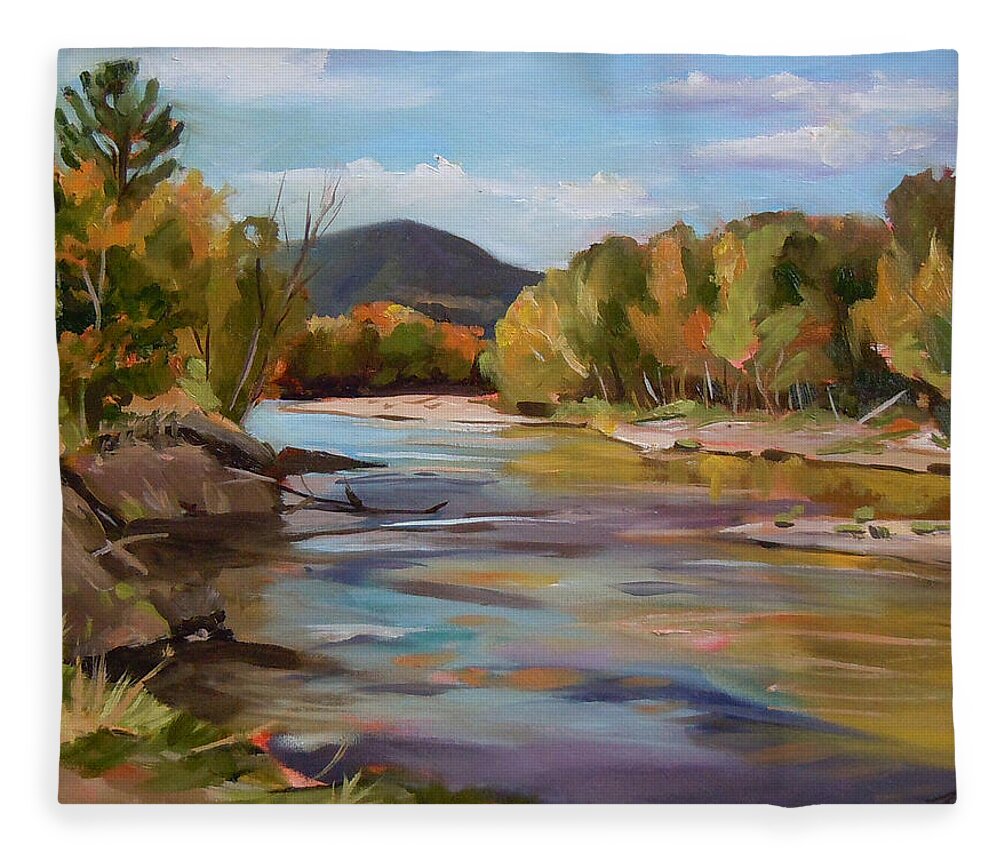 White Mountain Art Fleece Blanket featuring the painting The Pemi in Autumn One by Nancy Griswold