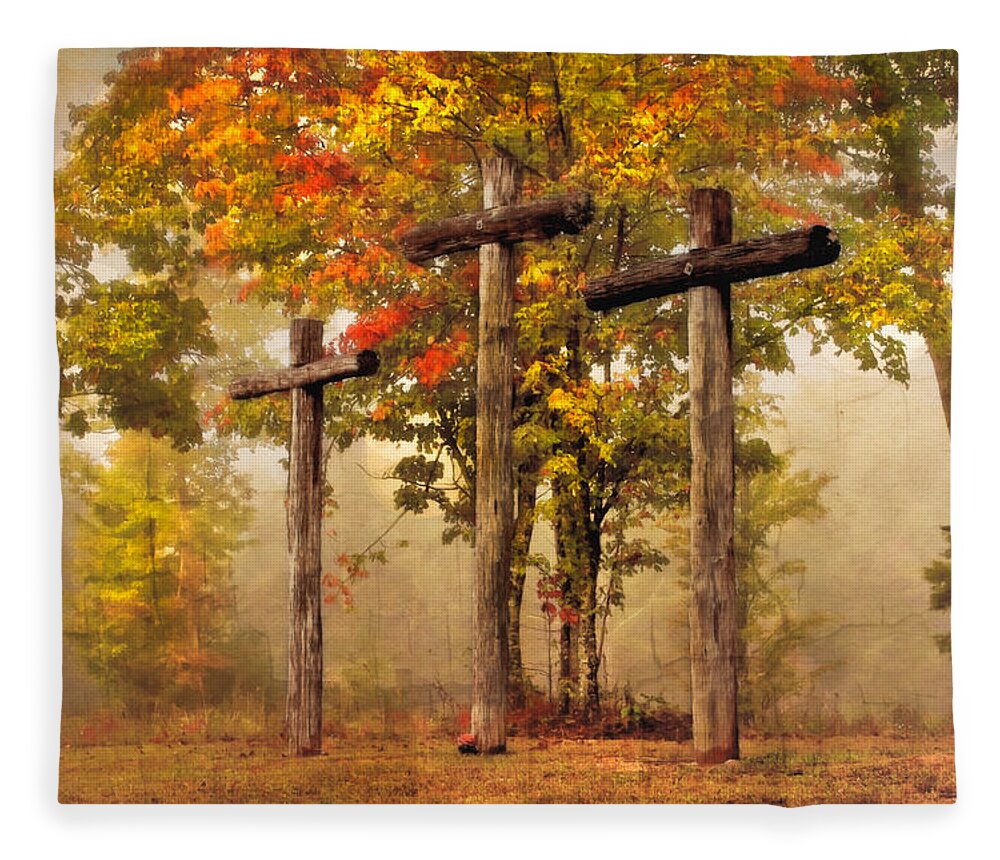 Appalachia Fleece Blanket featuring the photograph Three Crosses by Debra and Dave Vanderlaan