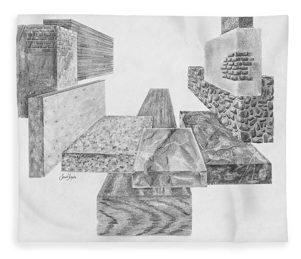 Wood Fleece Blanket featuring the drawing Timber and Stone by Frank SantAgata