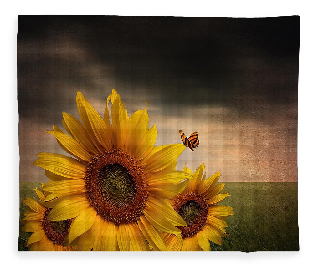 Sunflower Fleece Blanket featuring the photograph Trinity by Lourry Legarde