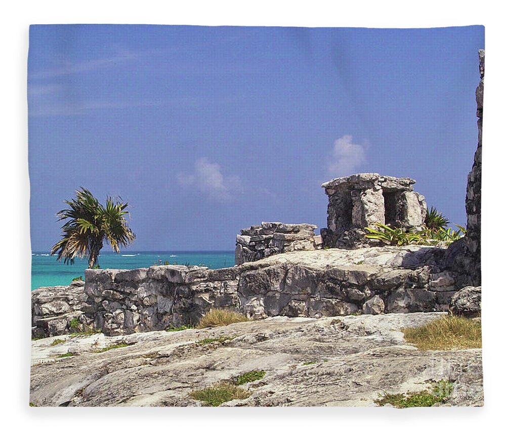 Tulum Fleece Blanket featuring the photograph Tulum by the Sea by Kimberly Blom-Roemer