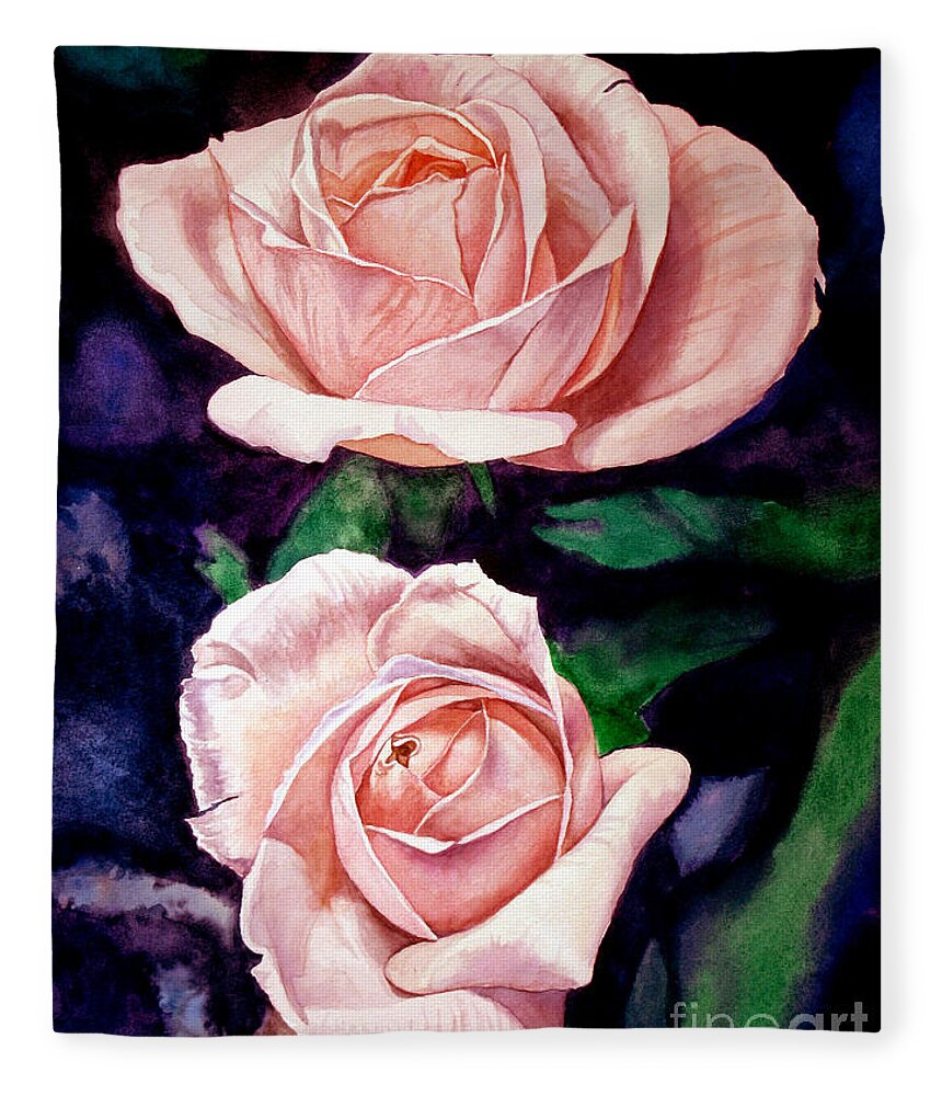 Rose Fleece Blanket featuring the painting Two Roses by Christopher Shellhammer